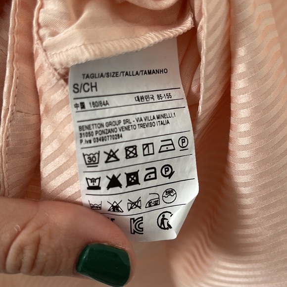 SISLEY | Women’s Peach Striped Puff Sleeve Keyhole Fitted Side Zipper Blouse S - Picture 5 of 9